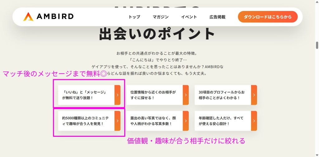 AMBIRD公式サイトのコミュニティ機能および基本無料の解説部分（2026年4月時点）